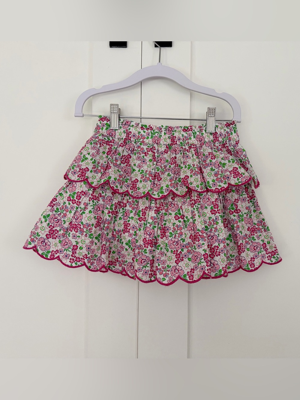 BISBY Pink Floral Tiered Skirt with Scallop Trim